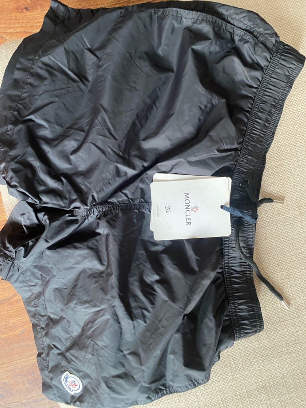 Moncler Black Nylon Swim Trunks with Logo Patch